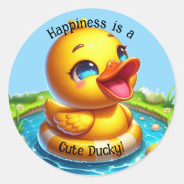 Geluk is een Schattigee Ducky Round Sticker (1)
