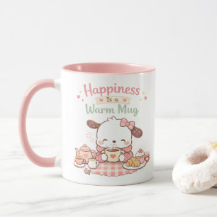 Geluk is een warme mok Cute Puppy Dog Roze Mok