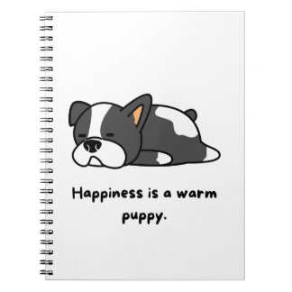 geluk is een warme puppy notitieboek