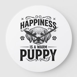 Geluk Is Een Warme Puppy Vintage Hond Shirt Ontwer Grote Klok