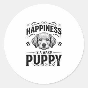 Geluk is een warme puppy vintage hond shirt ontwer ronde sticker