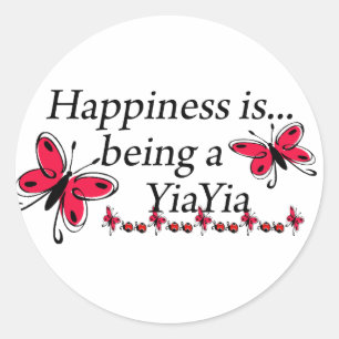 Geluk is een YiaYia VLINDER Ronde Sticker