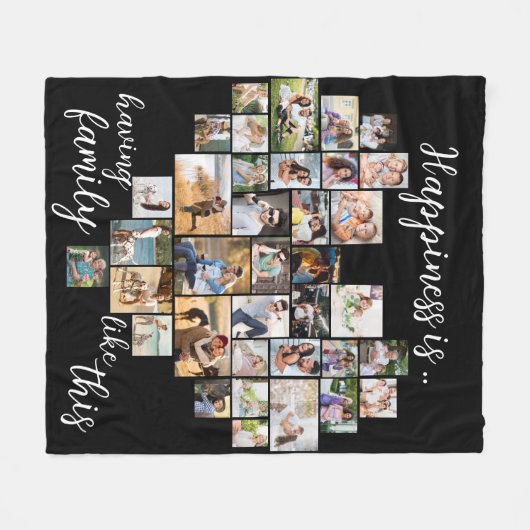 Geluk is Hartvorm 36 Foto Collage Black Fleece Deken (Voorkant (Horizontaal))