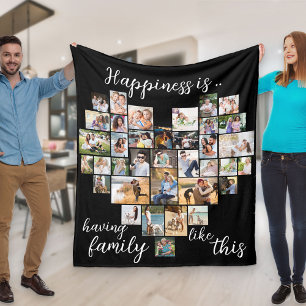 Geluk is Hartvorm 36 Foto Collage Black Fleece Deken