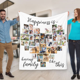 Geluk is Hartvormig 36 Foto Collage Wit Fleece Deken