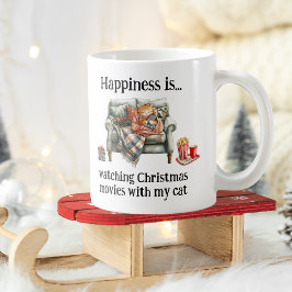 Geluk is het kijken naar kerstfilms met mijn kat koffiemok