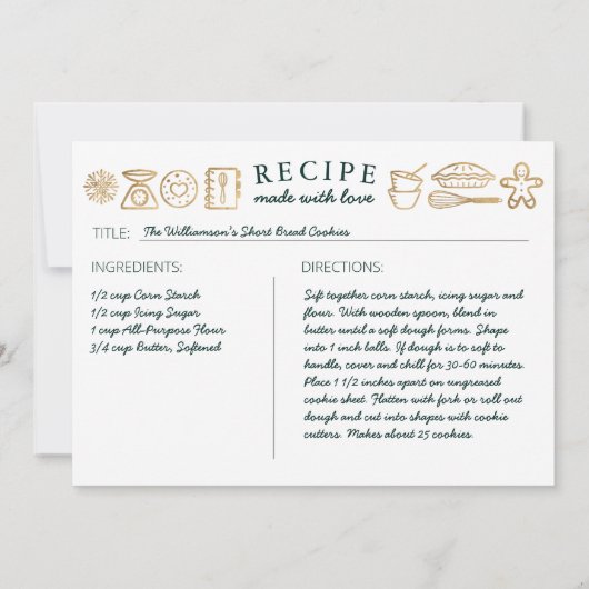 Geluk is homemade Gold en Green Baking Recipe Feestdagenkaart (Achterkant)