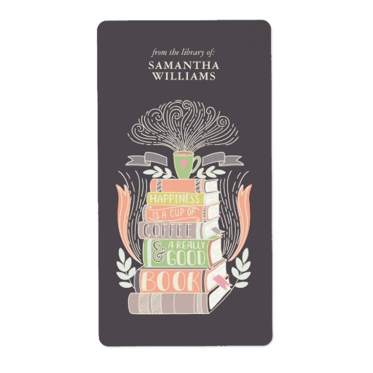 "Geluk is Koffie en Boeken" Bladwijzer Etiket (Voorkant)