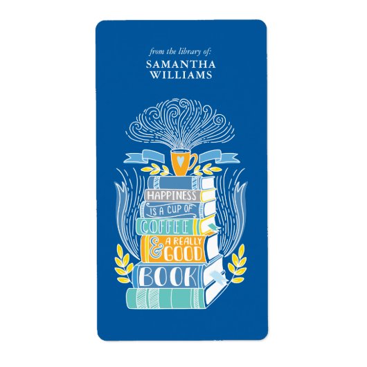 "Geluk is Koffie en Boeken" Bladwijzer Etiket (Voorkant)
