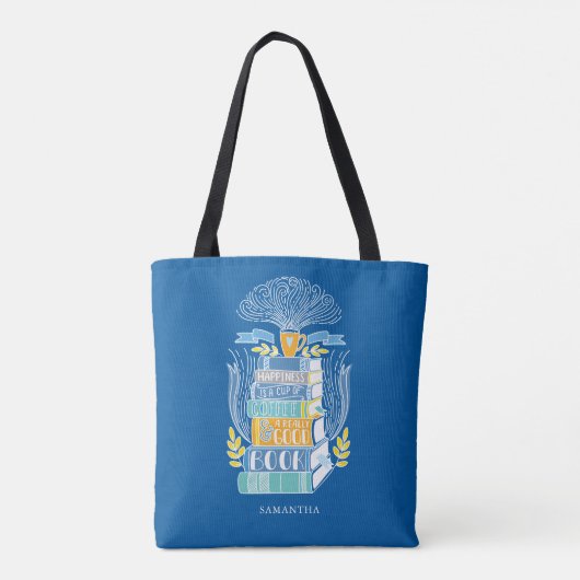 Geluk is koffie en boeken - Bright Blue Tote Bag (Achterkant)