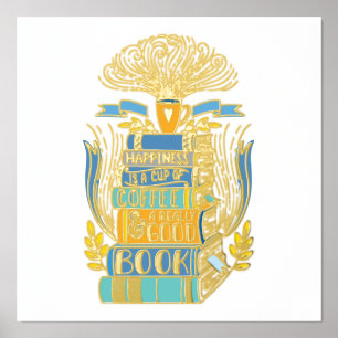 Geluk is koffie en boeken folie afdrukken