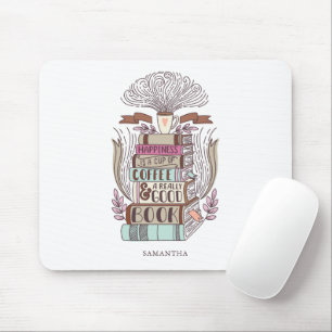 Geluk is koffie en boeken muismat