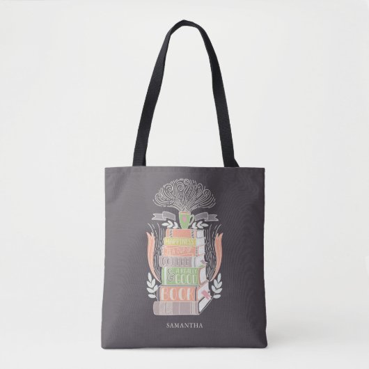 Geluk is koffie en boeken - Pastel Kleuren Tote Bag (Voorkant)