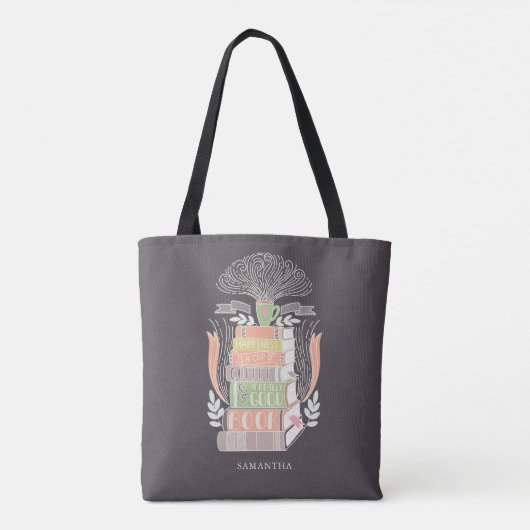 Geluk is koffie en boeken - Pastel Kleuren Tote Bag (Achterkant)