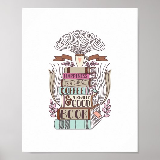Geluk is koffie en boeken poster (Voorkant)