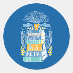 Geluk is koffie en boeken ronde sticker
