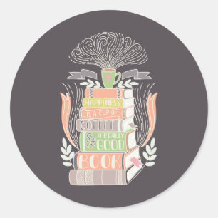 Geluk is koffie en boeken ronde sticker