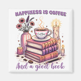 Geluk is koffie en een goed boek magneet