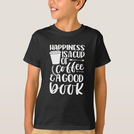 Geluk is Koffie en Goed BOEK T-shirt (Voorkant)