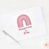 Geluk is vrij motivatie roze boho regenboog vierkante sticker (Envelop)