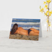 GELUK IS WARM BUNS STRAND MEISJE KAART (Gele Bloem)