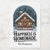 Geluk is zelfgemaakte cabin design kerst voedselcontainer etiket (Enkel label)