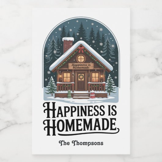 Geluk is zelfgemaakte cabin design kerst voedselcontainer etiket (Enkel label)