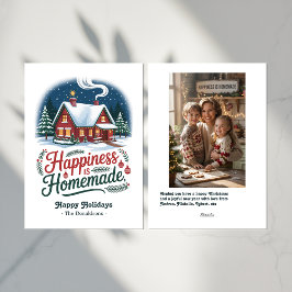 Geluk is zelfgemaakte gezellige cabin kerstvakanti feestdagenkaart