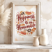 Geluk is zelfgemaakte keuken kunst aan de muur poster