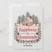 Geluk is zelfgemaakte rustieke cottage familiefoto feestdagenkaart (Voorkant)