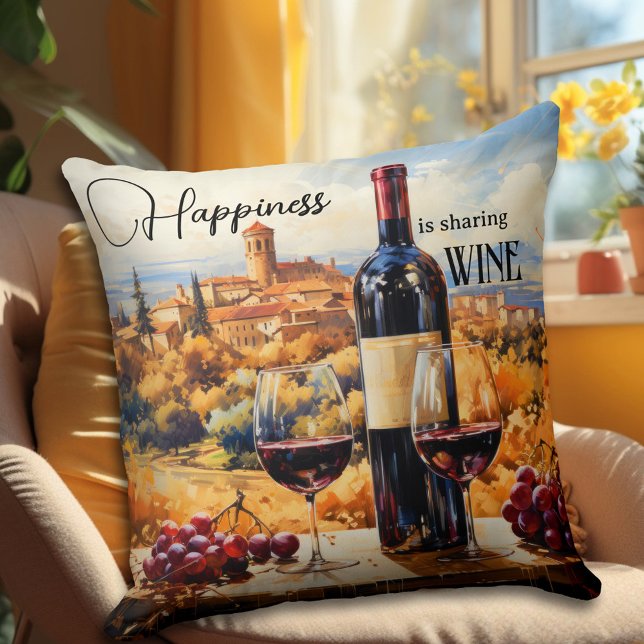 Geluk Italiaans landschap Wijnkunst Kussen (An artistic design pillow featuring an Italian fantasy landscape painting with red wine.)