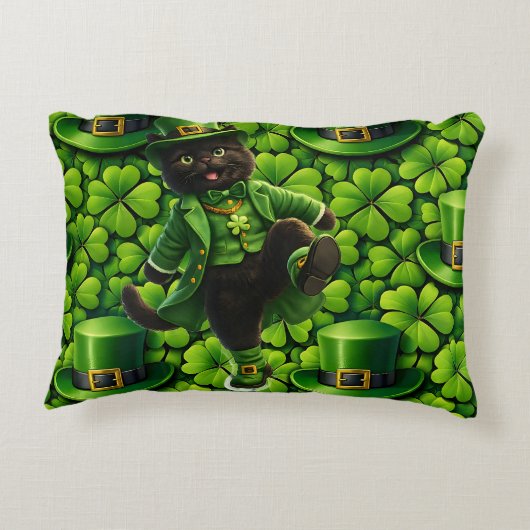 Geluk kabouter zwarte kat St. Patrick's Day Pat Accent Kussen (Achterkant)