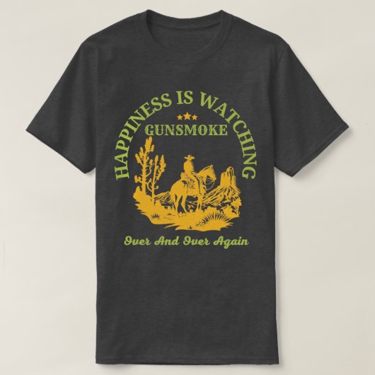 Geluk kijkt keer op keer naar geweerrook t-shirt (Design voorkant)