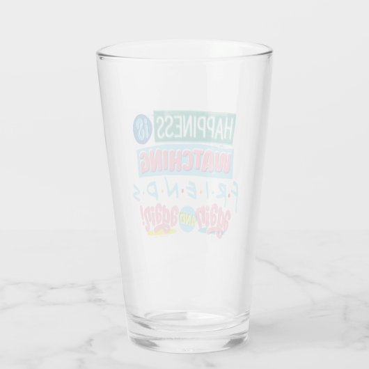 Geluk kijkt opnieuw en opnieuw naar FRIENDS™ Glas (Achterkant)