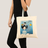Geluk Kokeshi Doll in haar winteromgeving Tote Bag (Voorkant (product))