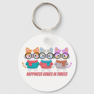 Geluk Komt in Drievoud Zachte Katten Trio T-shirt Sleutelhanger