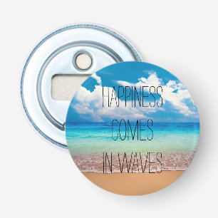 Geluk komt in golven button flesopener