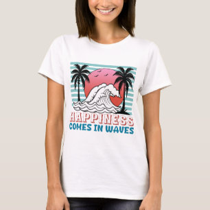 Geluk komt in golven Retro Beach T-shirt