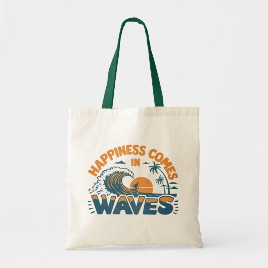 Geluk komt in golven Retro Beach Tote Bag (Voorkant)