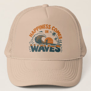 Geluk komt in golven Retro Beach Trucker Pet