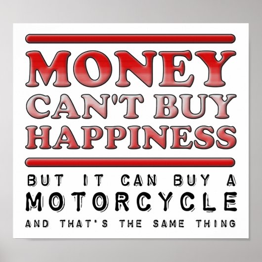 Geluk Kopen Motorfiets Grappige Poster (Voorkant)