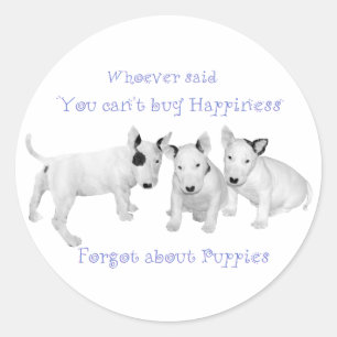 Geluk kopen? Vergeet de puppy's niet! Ronde Sticker