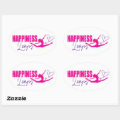 Geluk maakt een hartleppend meisje roze paars ovale sticker (Vel)