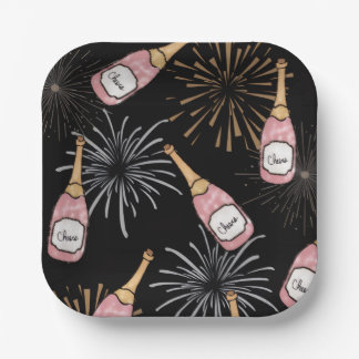 Geluk met het Nieuwe Jaar Champagne & Vuurwerk Papieren Bordje