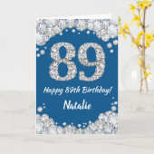 Geluk met je 89e verjaardag Blauwe en Zilveren Gli Kaart (Gele Bloem)