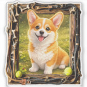 Geluk, Omlijst - Corgi Puppy Sticker (Voorkant)