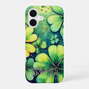 Geluk op St. Patrick's Day - Watercolor Shamrocks  iPhone 16 Hoesje