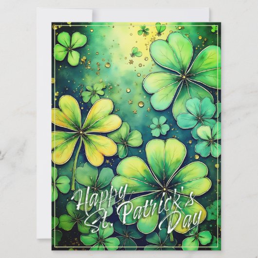 Geluk op St. Patrick's Day - Waterverf Shamrocks � (Voorkant)