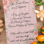 Geluk Recept Bloemen Keukenhanddoek<br><div class="desc">Voeg met ons Happiness Recipe Floral Kitchen Towel een beetje vreugde en een snufje humor toe aan uw keuken. Deze charmante en grillige handdoek is voorzien van een opbeurende boodschap die de essentiële ingrediënten voor geluk combineert in een speels receptenformaat. Omringd door delicate rozen op een zacht roze achtergrond, is...</div>