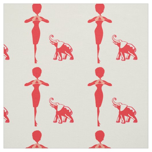 Geluk Rode Olifant Stof (Swatch)